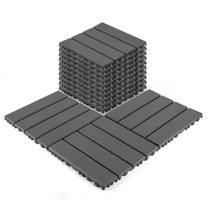 44-Pack 12"x12" Interlocking Deck Tiles, Waterproof Slip-Resistant for Patio, Poolside, Balcony, Dark Grey,Brown Flooring