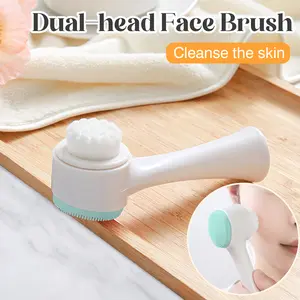 1 Count Dual-Sided Silicone Facial Brush, Soft Bristle Cleansing Tool for Deep Pore Cleansing, Exfoliation & Skin Care Massage, Blue & Pink Choices