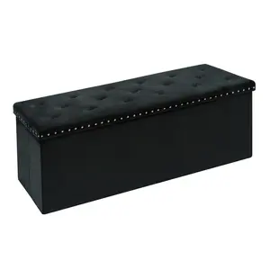 B FSOBEIIALEO Velvet Storage Bench Ottoman with Upholstered Rectangle Ottoman with Lift-Off Lid,Black Color Decoration,Living Room Furniture,Bedroom Storage Box
