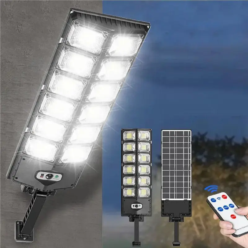 Solar Street Light Solar Wall Light Outdoor, 6500K 1000LM 504 LED Solar Parking Lot Street Light Dusk To Dawn, Solar Flood Light Wide Angle Motion Sensor And Remote Control For Commercial Area Lighting Yard