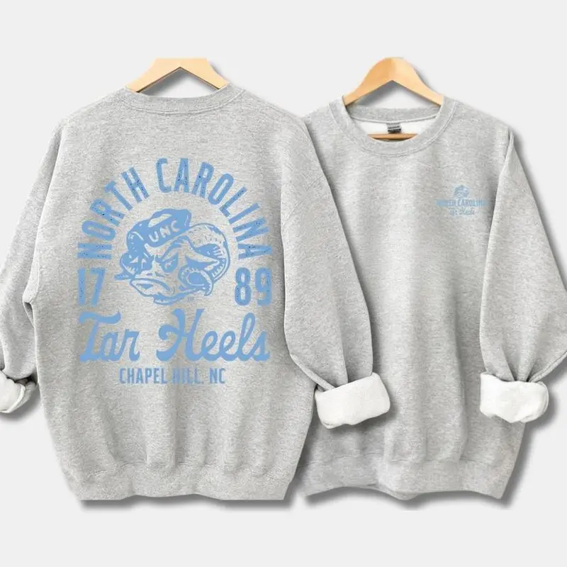 North Carolina Vintage Sweatshirt – Double Sided College Football Crewneck, Retro Graphic Unisex Pullover, Game Day Fan Gift