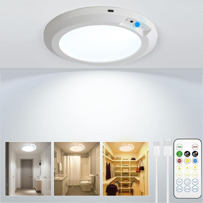 Rechargeable Motion Sensor Ceiling Light with Remote - Magnetic Wireless Ceiling Light Battery Powered for Closet Shower Stairs Shed Hallway Porch Patio ect,fun decorative lights,Easy to install,Christmas decorations