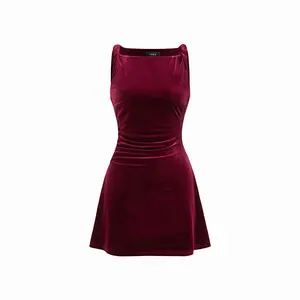 Cider Velvet Boat Neck Ruched Mini Dress [LIVE ONLY]