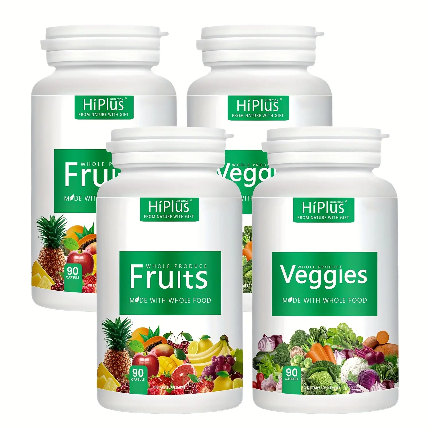 Fruit and Vegetable Capsules - Whole Food Superfood Supplement with Over 50 Fruits & Vegetables - 4 Bottles (360 Capsules)