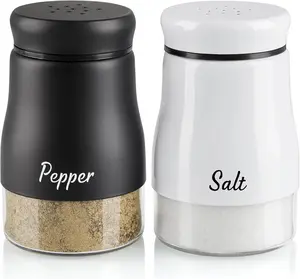 Salt and Pepper Shakers Set, Bivvclaz 5 Ounce Salt and Pepper Dispenser with Glass Bottom, Salt dispenser