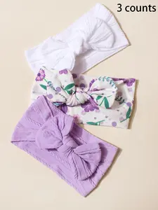 Baby's Plain & Ditsy Floral Print Bow Decor Headband, Cute Wide Brimmed Hair Band for Baby Girls & Boys, Newborn Infant Kids Hair Accessories, Knotted Headband, Baby Big Head Bow