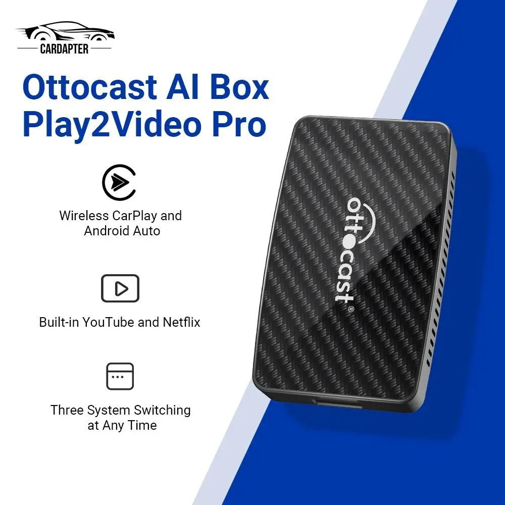 2in1Ottocast Play2video Pro AIBox adapter, Wireless Android Auto&Carplay Adapter