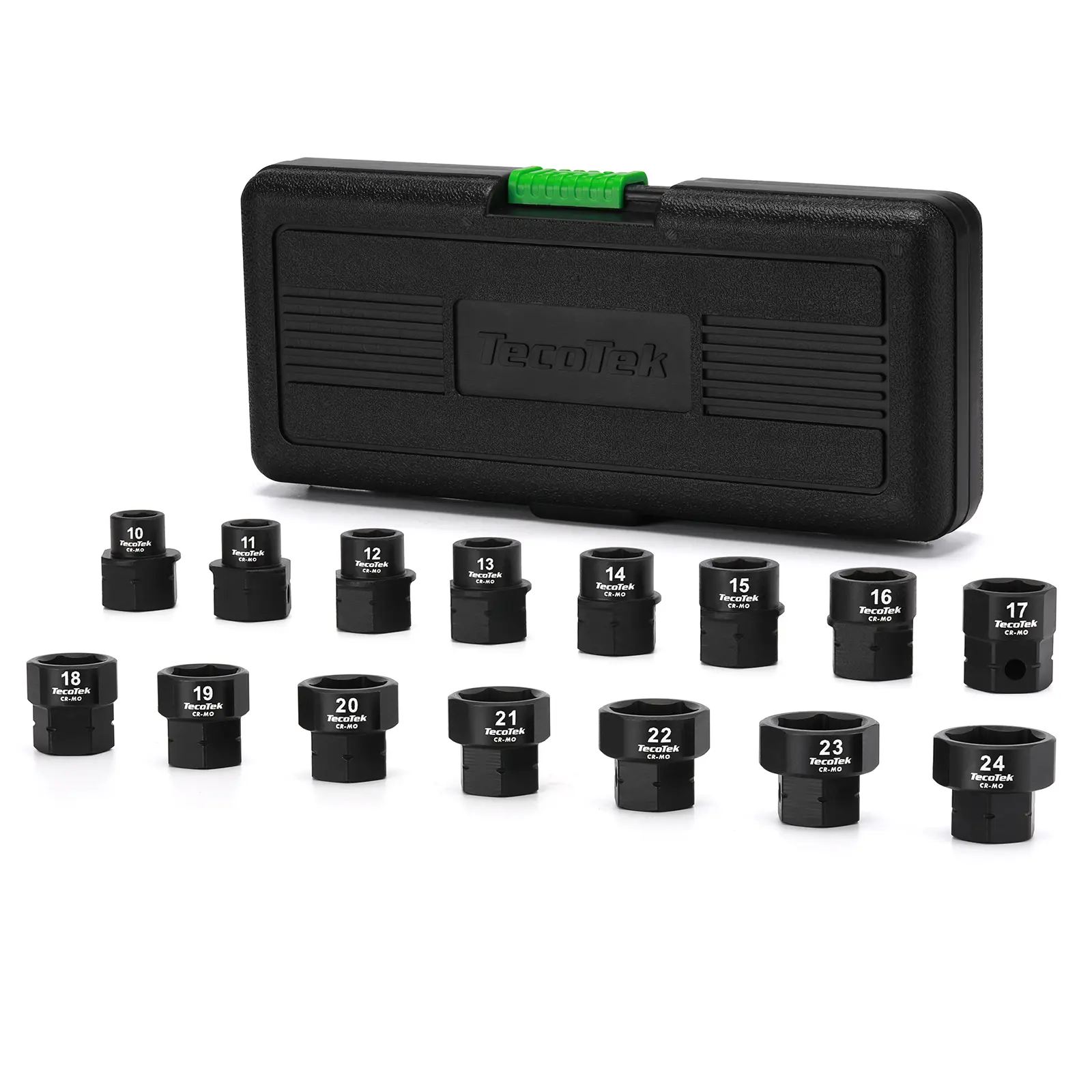 TecoTek 15-Piece 1/2-Inch Drive Metric Low Profile Impact Socket Set, Stubby Socket Set, 10mm-24mm, No Skips Sizes, 6 Point, Cr-Mo, Shorter Socket for Tight Areas #