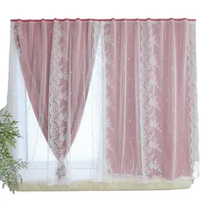 No-Drill Full Blackout Jacquard Sheer Curtain Set - 3x2.5m French-Style, Privacy-Focus Bay Window Curtains for Rental Bedrooms