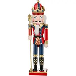 Wooden Nutcracker Ornaments Christmas Decoration Figures Puppet Home Decor (12 Inch, Scepter)
