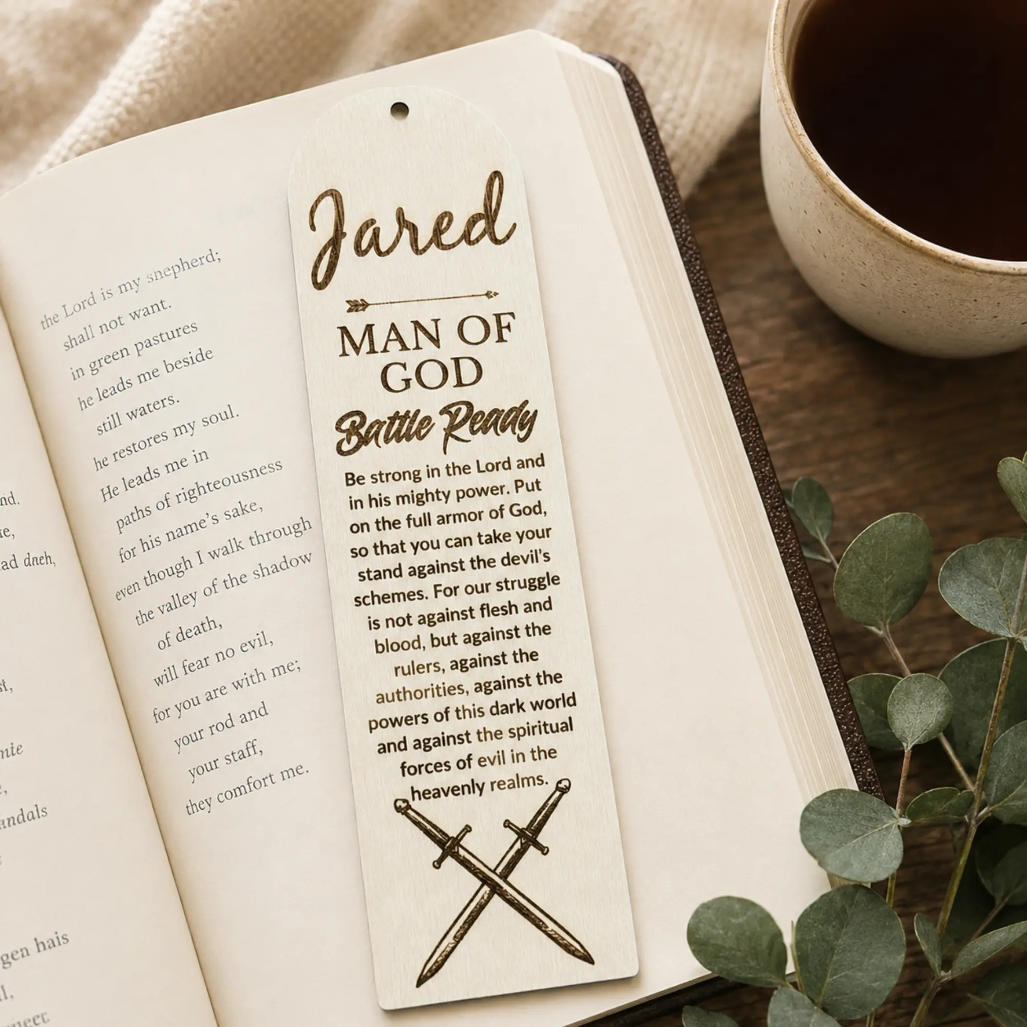 Personalized Christian Gift for Men Engraved Wood Bible Verse Bookmark Custom Fathers Day Present Pastor Gift and Man of God Journal for Him