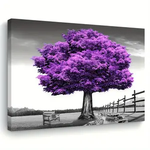 1 Piece Wooden Frame Canvas Painting, Purple Tree Canvas Art, Living Room & Bedroom & Kitchen Wall Art Print, Home Office Decoration, Holiday Gift for Her or Him