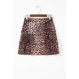 Women's Leopard Print Mini Skirt, Tiered Ruffle Patchwork A-Line with High Elastic Waist, Lightweight Stretch Fabric for Everyday Wear