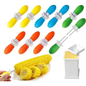 18 Pcs Stainless Steel Corn Cob Holders with Silicone Handle & Convenient Butter Spreading Tool