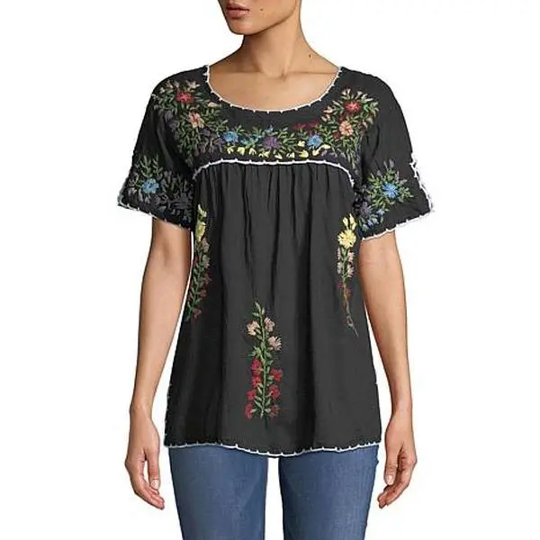 Raj Lily Floral Garden Embroidered Top