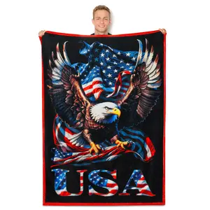 Catalonia Patriotic American Eagle Flag Blanket, Soft Cozy USA Flag Throw with Bald Eagle Design for Couch, Bed, 4th of July Citizenship Veteran Patriotic Gift