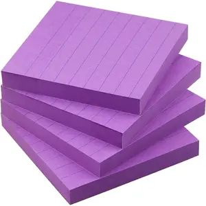 3x3 Lined Self-Stick Sticky Notes Bright Color 4 Pads 90 Sheets Per Pad Purple