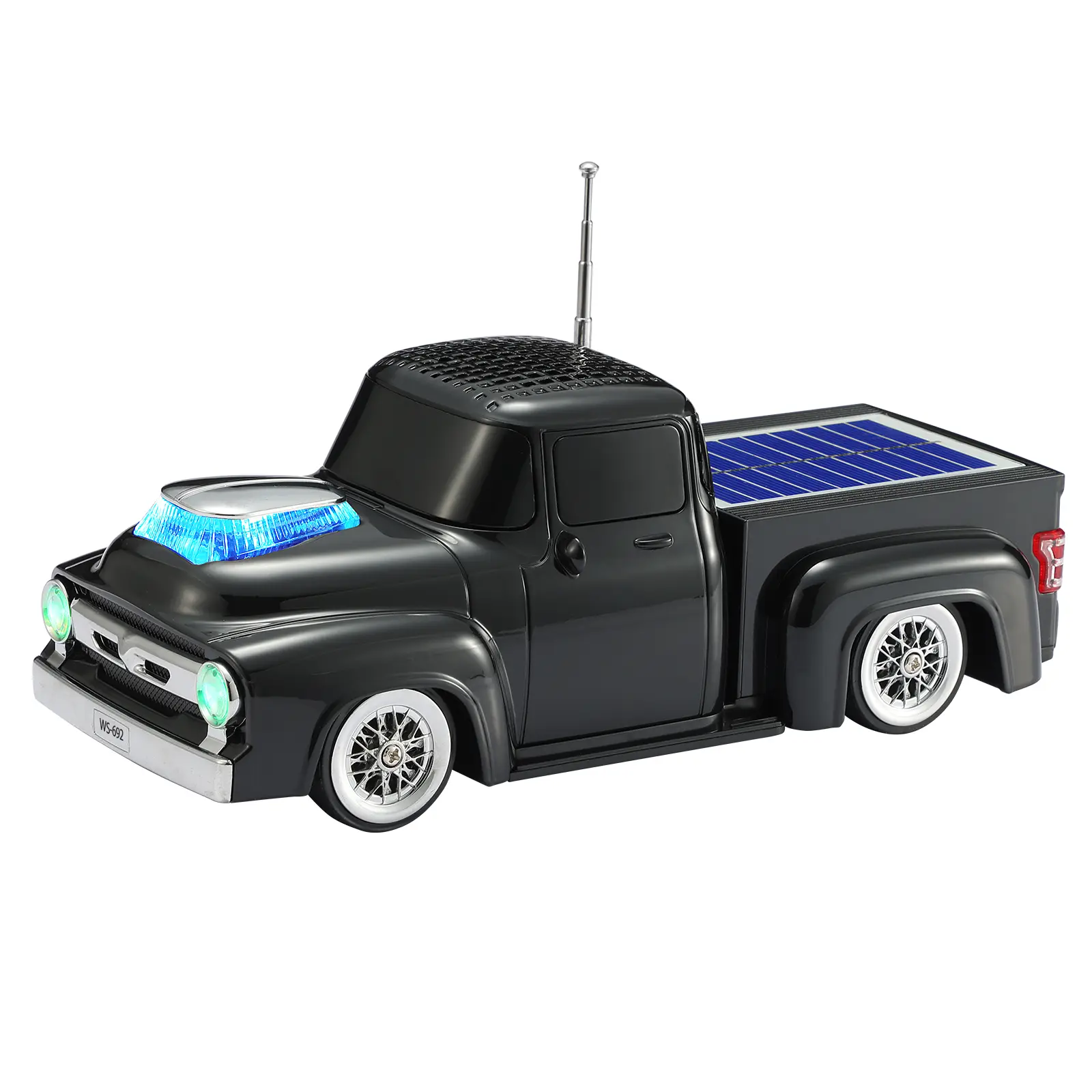 WSTER WS-692 Solar Retro Car Bluetooth Multifunctional Portable Wireless Party Speaker - Solar Charging, USB Type-C, TF Card, AUX Port, FM Radio, TWS Pairing, Subwoofer, 2-Way Audio, Outdoor Party Power - Black Friday Gift Option