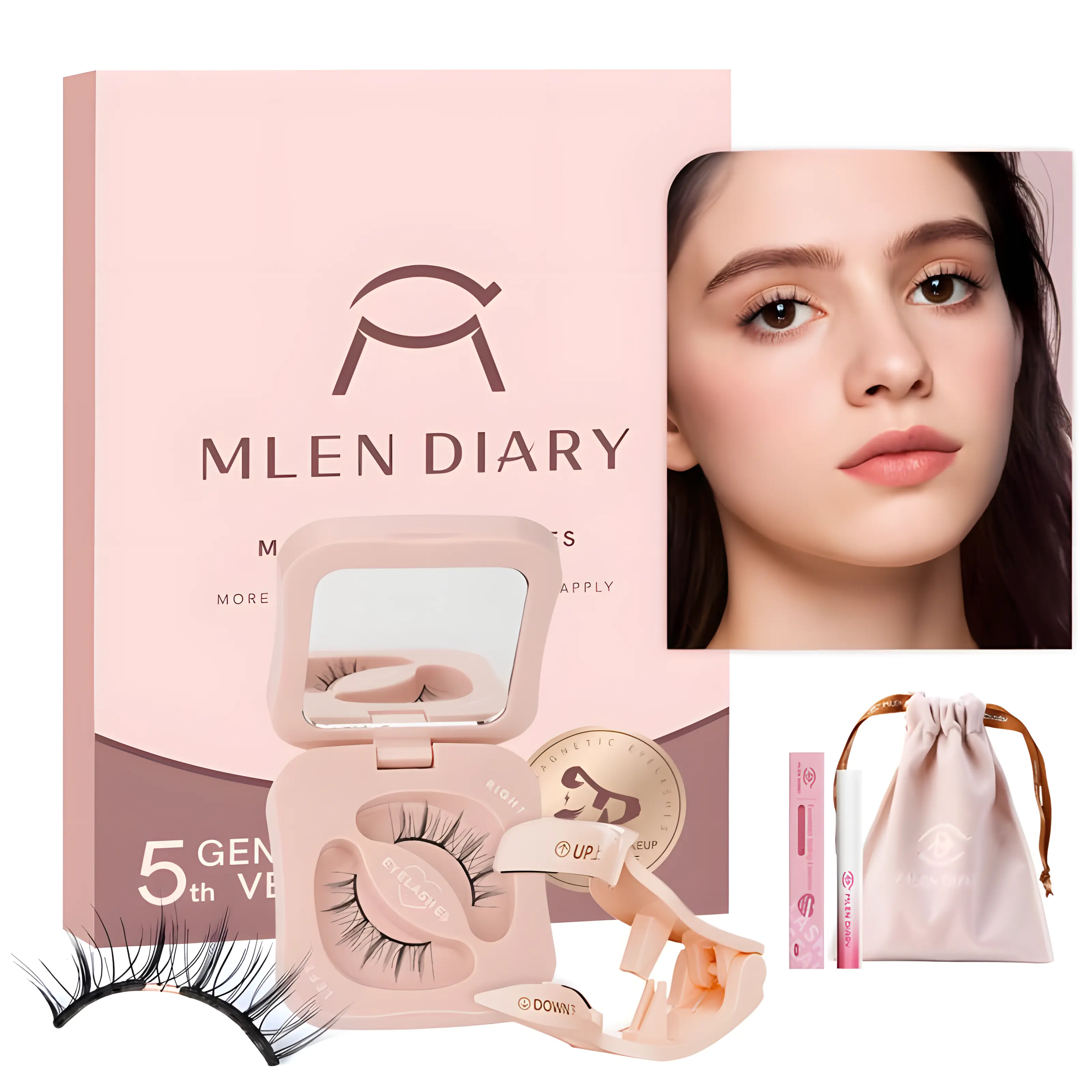 MLEN DIARY Magnetic Eyelash Kit No Glue Waterproof Reusable Beginner Friendly Compact Lightweight Natural Look False Lashes All-in-One Set