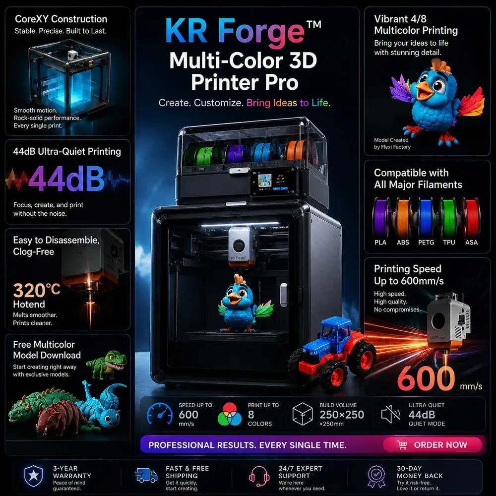 KR Forge™ Multi-Color 3D Printer Pro | Professional 8-Color CoreXY Printer