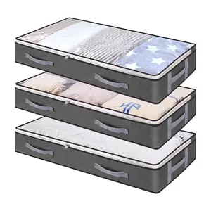 Underbed Storage Bags Set, 75L Foldable Clothes Bag Large Capacity Storage Containers with Clear Window Reinforced Handles Zippered Organizer Non-Woven for Comforters Blankets Bedding
