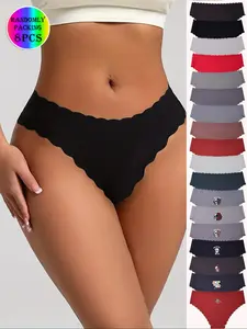 Random 8-Pack Ice Silk Seamless Fit Chic Women's Underwear Lingerie, Low Waist Triangle Panties, Quick-Dry Fan Wave Hem, Halloween Print Mix