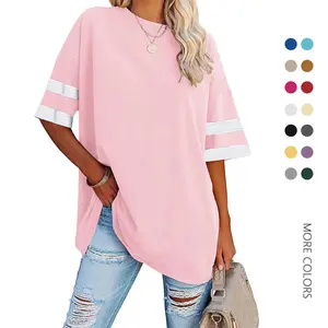 Danedvi Womens Oversized Tees Loose T Shirts Half Sleeve Crew Neck Color Block Cotton Tunic Tops Summer Baggy