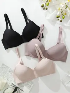 Ckl Ribbed Simple Gathered Bra, Medium Support Underwire Design, Casual Lined Everyday Wear, Versatile Multi-Color Options, Chic Fit