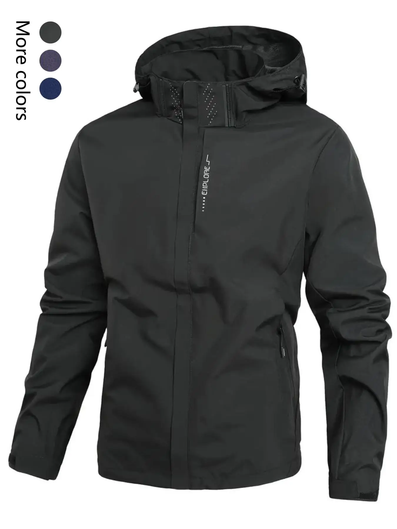 Men's Plain Windbreaker Hooded Jacket, Loose Long Sleeve Drawstring Zip Up Coat for Spring Fall Hiking Climbing Camping Cycling, Men's Clothing, Men's