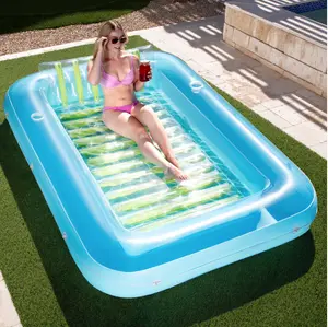 SLOOSH Inflatable Tanning Pool Lounger Float, 85" x 57" Extra Large Suntan Sun Tan tub for Adults, Tanning chair, Bed Blow up, Raft Lounge Floatie,XL-Blue Green