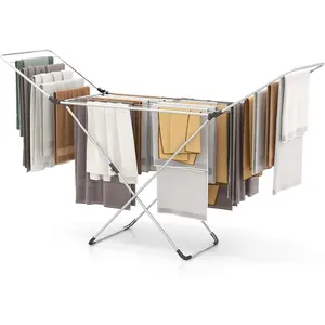 Folding Clothes Drying Rack, Lightweight Aluminum Laundry Drying Rack w/, 20 Drying Rails,-Saving Laundry Hanger for Indoor & Use, No Assembly, Silver