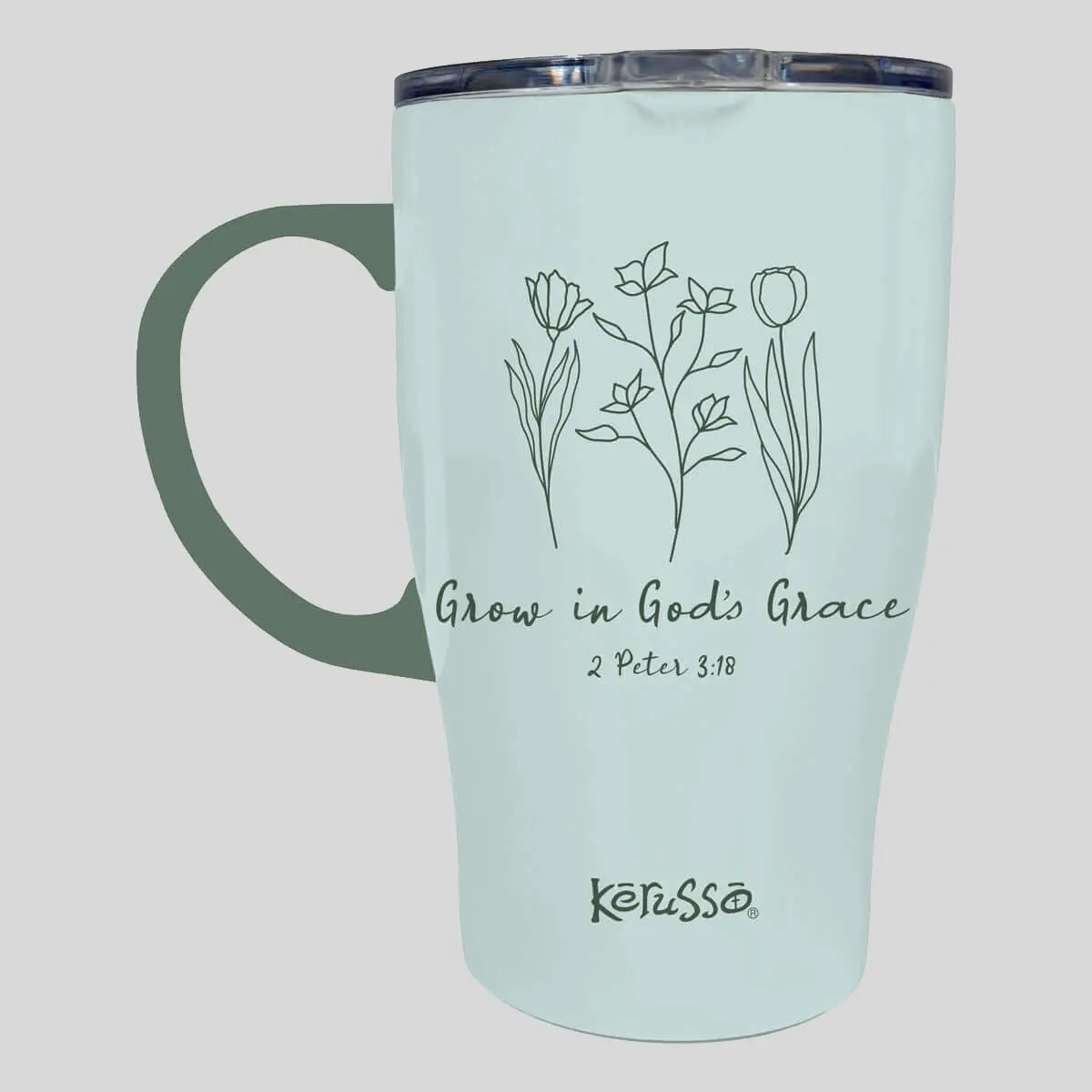 Kerusso 15 oz Stainless Steel Insulator Mug With Handle, Coffee Mug, Ice-Cooled Design, Slide Lid Closure, Grow In Grace