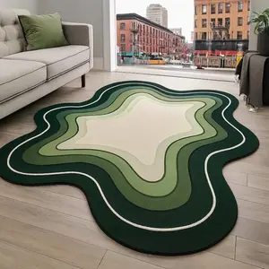 Modern Irregular Stylish Gradient Stripe Printed Area Rug, Plush Retro Minimalist Carpet for Living Room & Bedroom, Easy Care Soft Floor Mat