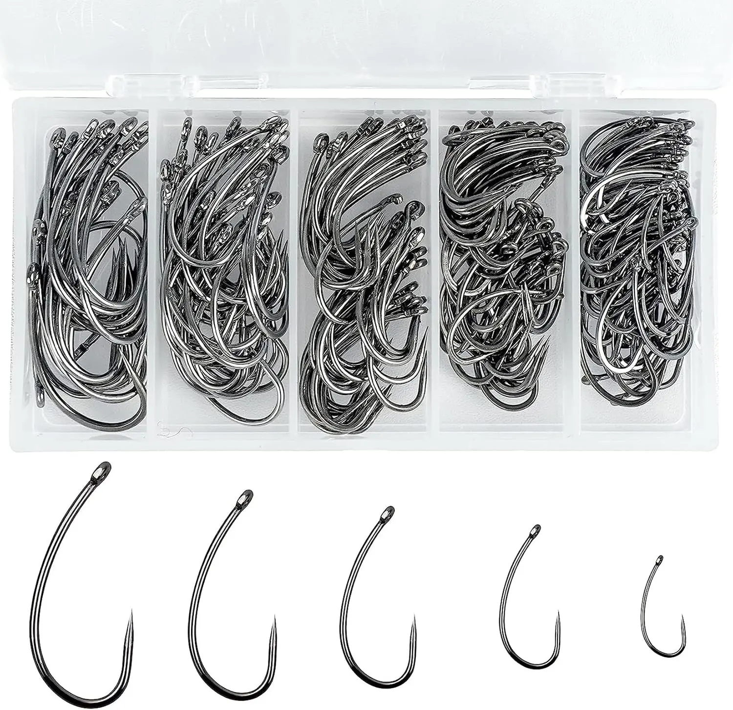 125 Pcs Iseama Fishing Hooks Set with Eyelet, Carp Bait Hooks in 5 Sizes, Durable High Carbon Steel for Anglers & Carp Fishing