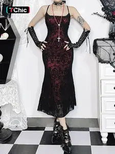 Women's Cross & Skull Print Contrast Lace Bow Decor Mermaid Dress, Elegant Adjustable Strap Cami Dress for Party Holiday Wedding Guest, Ladies Fall Clothes, Bodycon Fit Dress