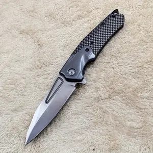 EDC folding pocket knife with stainless steel blade, tail glass breaker, portable stainless steel survival knife, suitable for camping, hiking, barbecue and fishing, ergonomic G10 handle, one-hand opening knife, Father's Day and Christmas gift