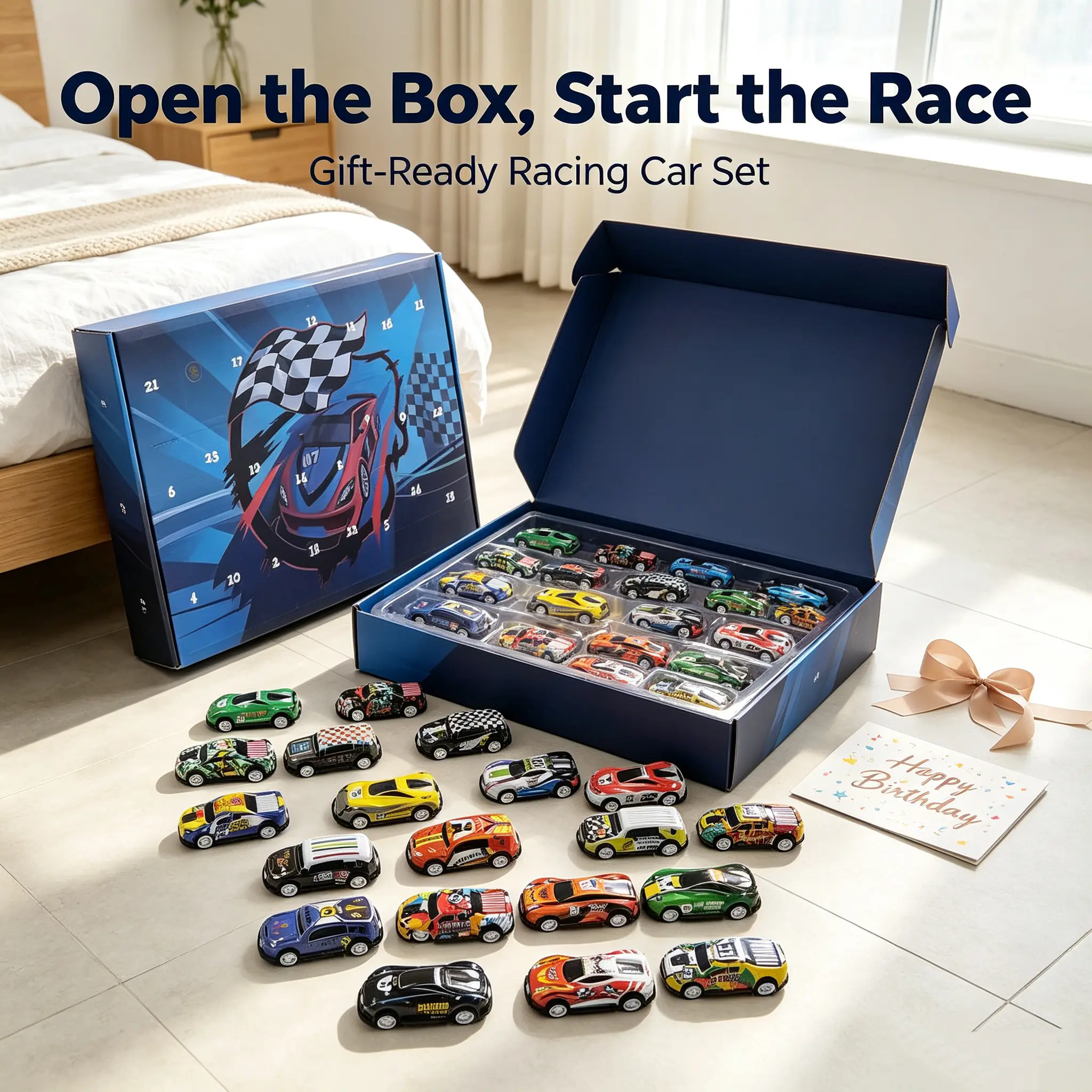 24 Pack Mini Diecast Car Collection Display Set - Metal Vehicle Models for Desktop & Shelf Decor