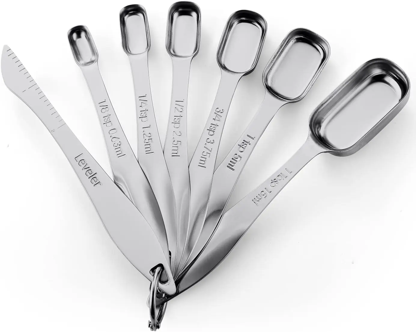 Stainless Steel Measuring Spoons Set of 7 with Leveler, Rectangular Metal Teaspoon & Tablespoon Measuring Spoons for Dry & Liquid Ingredients - Nesting Kitchen Gadgets For Baking & Cooking
