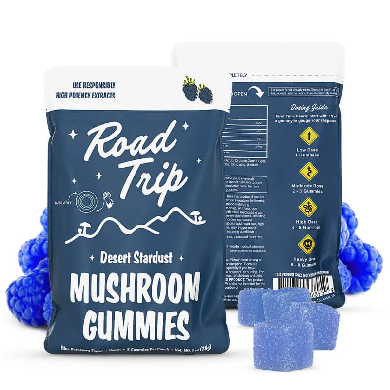 Road Trip Mushroom Gummies Blue Raspberry 8 Ct For Enhanced Energy & Focus