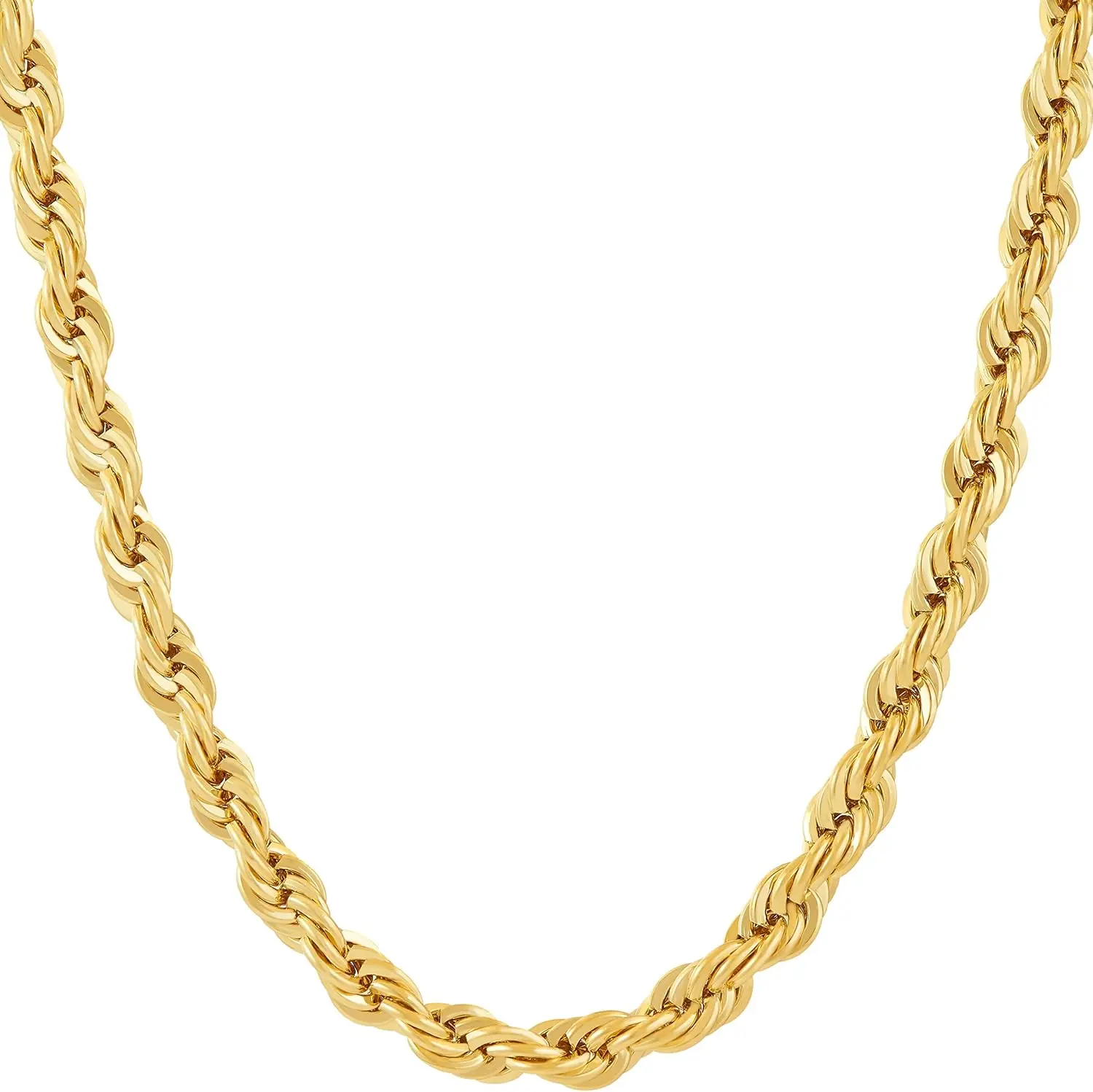 6mm Rope Chain Necklace for Women and Men 18k Real Gold Plated