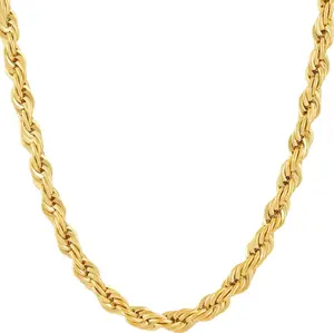 6mm Rope Chain Necklace for Women and Men 18k Real Gold Plated