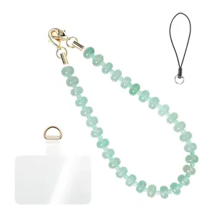 P-PCS08   Handmade Natural Gemstone Beaded Charm Cell Phone Camera Lanyard, Wrist Strap, Phone Chain String, Keychain Decor for Wallet, Stanley Cup Accessories (Green Aventurine)
