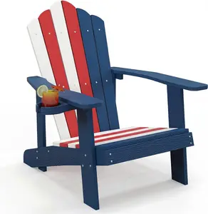 COSTWAY Oversized Adirondack Chair, Patio Lounge Chairs w/Adjustable Cup Holder, HIPS Armchairs Slatted Chair, Outdoor Weather Resistant Fire Pit Chair for Deck Backyard Garden Porch