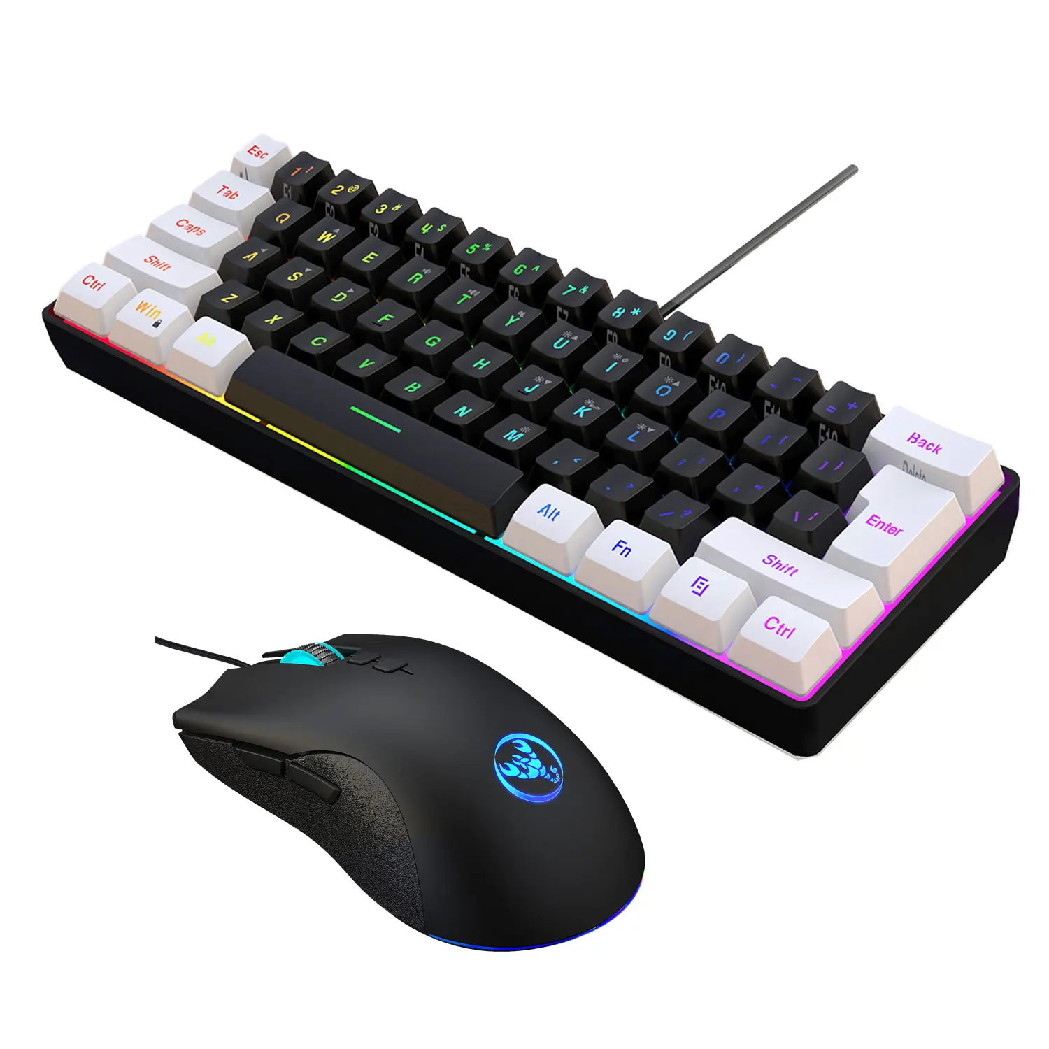 Mechanical Keyboard with Double-Shot Keycaps and Mouse Set, 61-Key Slim RGB Backlit Keyboard & Optical Mouse Combo, USB Plug-and-Play Gaming PC Accessories