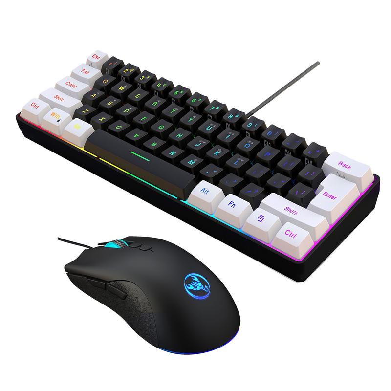 Keyboard and Mouse Combo Set, 61-Key Slim Membrane RGB Backlit Keyboard with Dual-Color Injection Keycaps and Optical Mouse, USB Plug-and-Play