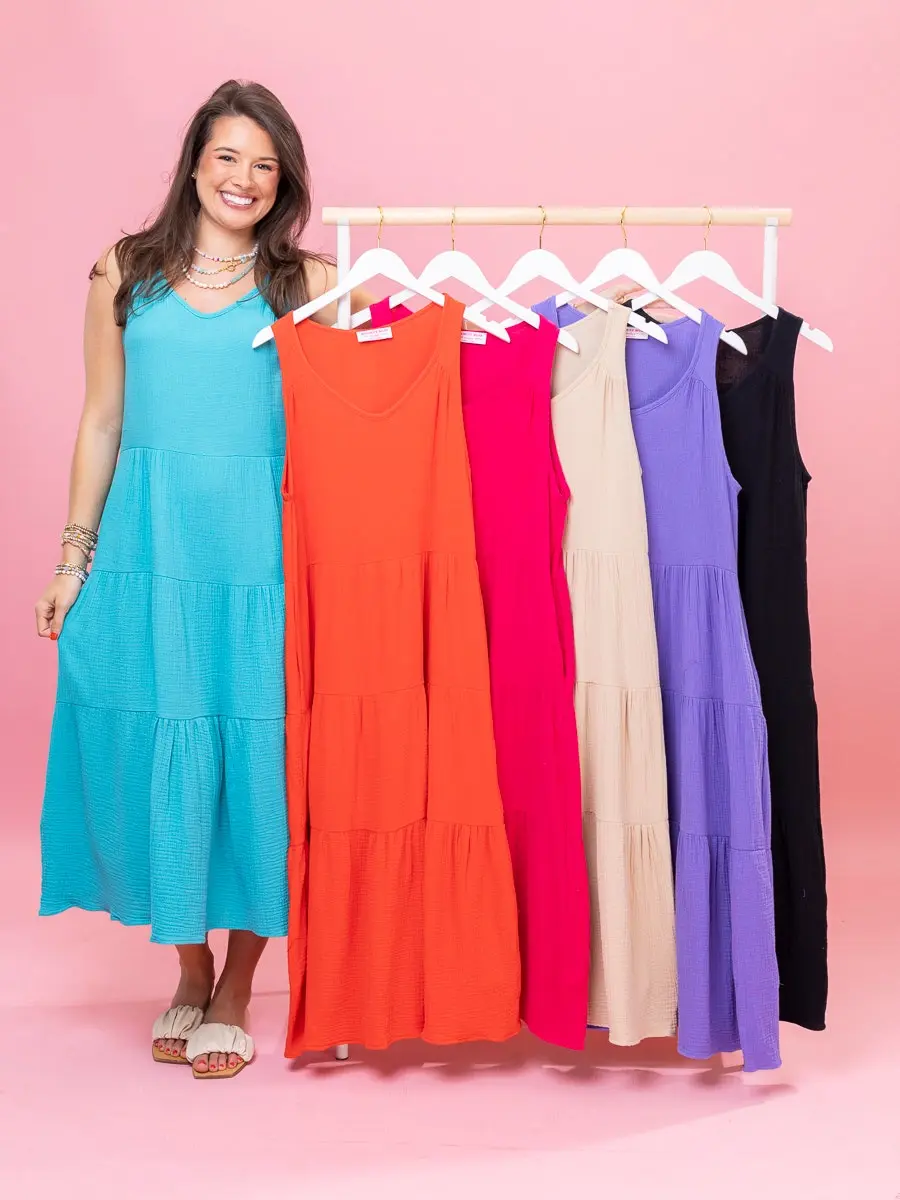 Cotton Gauze Tiered Sleeveless Dress by DD Design | S-3XL Cotton Gauze Tiered Sleeveless Dress by DD Design | S-3XL