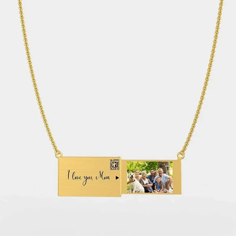 Custom Colorful Picture With Engrave Message Envelope Necklace