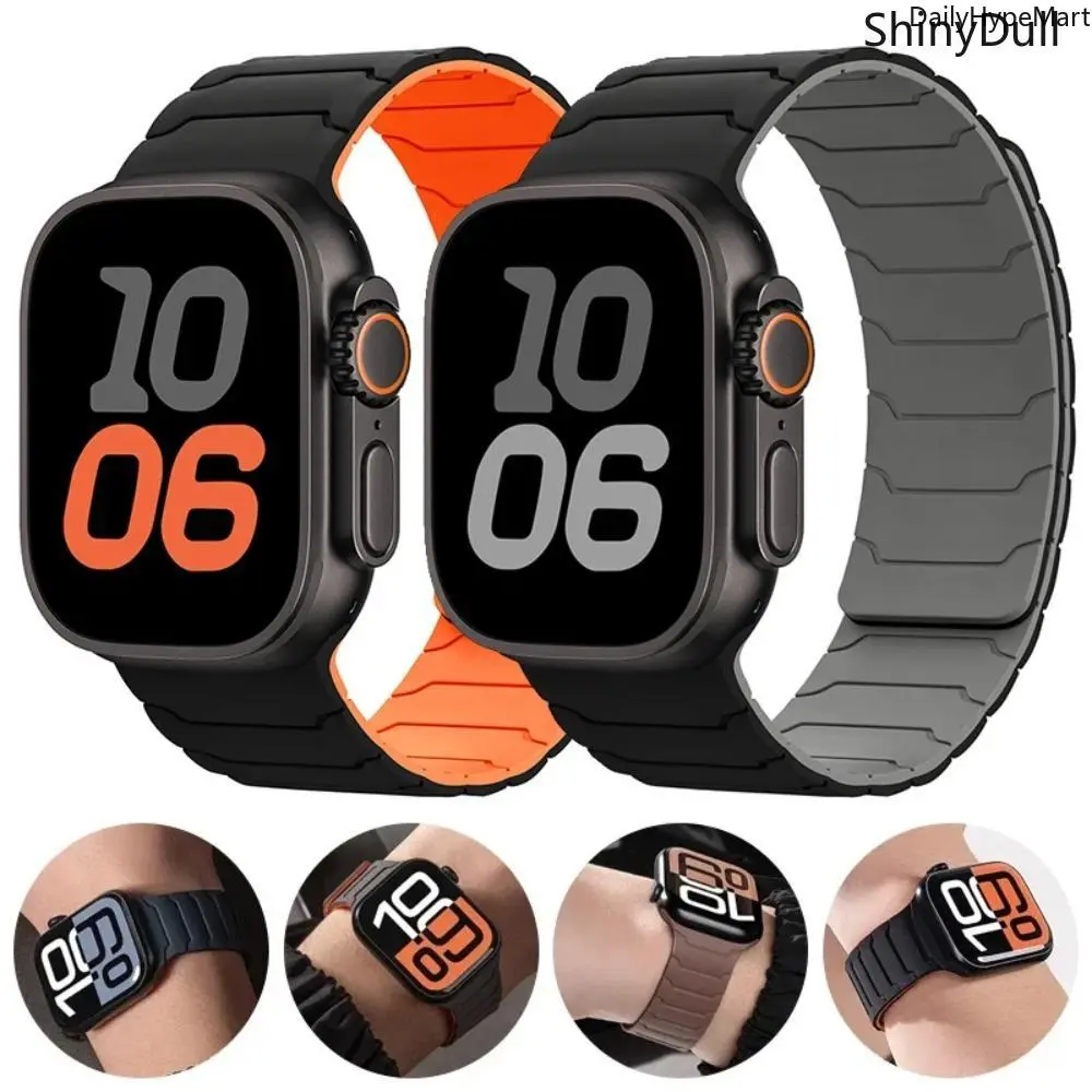 Magnetic Silicone Watch Band, Wearable Tech Accessory for Apple Watch Ultra 2, SE, Series 7-10, Adjustable 38-49mm Strap, Fashion Accessory, Accessories