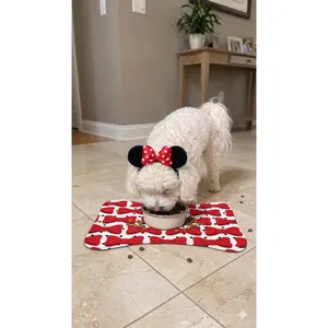 Red Bow Pattern Pet Feeding Mat | Dog Cat Bowl Placemat