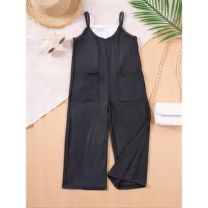 Toddler Girl's Solid Tie Side Wide Leg Jumpsuit, Casual Soft Comfy Sleeveless Jumpsuit for Summer, Kids Clothes for Daily Wear Gift